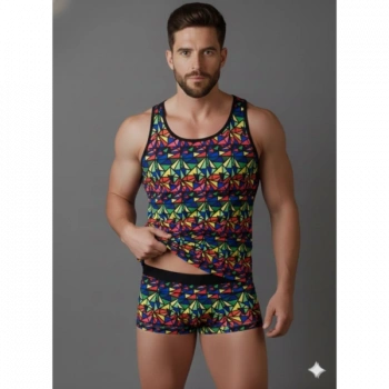 MODLİVE Erkek Renkli Tank Top Boxer Takımı