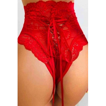 MODLİVE Kırmızı Dantelli Yüksek Bel Külot Hera - K1001