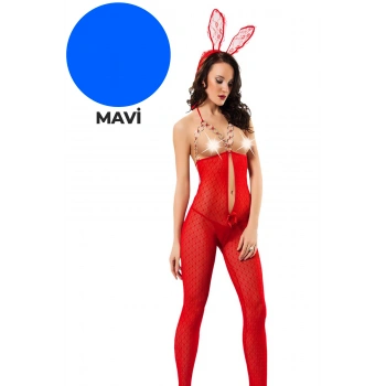 MARSİLYAN- Mavi Zincirli Dantel Vücut Çorabı - 1009