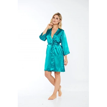 MARSİLYAN- Zümrüt Yeşili İpek Saten Sabahlık - 14009