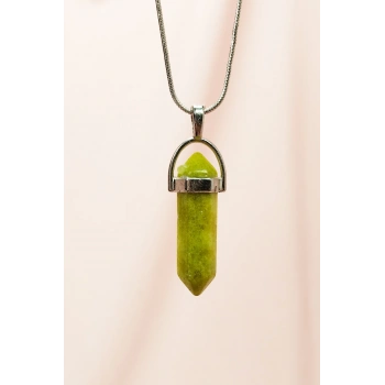 Moldavit Doğal Taşı Zincirli El Yapımı Tasarımlı Kolye Uç: 3,5 cm Zincir: 20 cm Kutulu