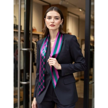 Mor Çizgi Desenli Kadın Fular,Ceket, Elbise ve Gömlek Kombinleri İçin, Hediye Olarak İdeal