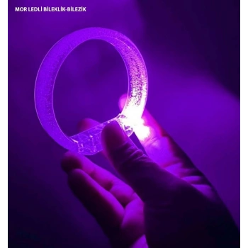 Mor Led Işıklı Baskı Yapılabilen Pilli Bileklik Bilezik 1,5 cm Genişlik