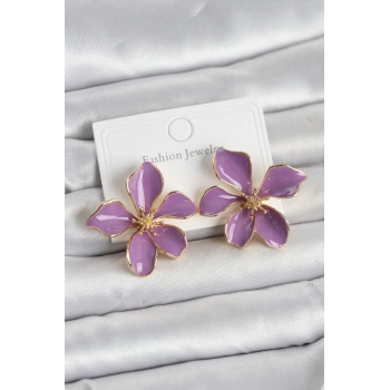 Mor Mineli Çiçek Model Pirinç Kadın Küpe - TJ-BKP11729