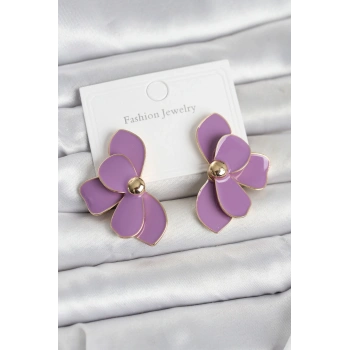 Mor Mineli Lotus Model Pirinç Kadın Küpe - TJ-BKP11735