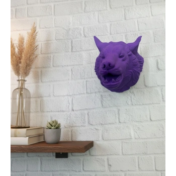 Mor Renk 3d Kurt Başı Duvar Dekoru Asılabilir Maskot Heykel 25x19 Cm