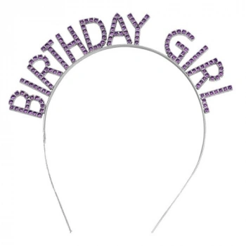 Mor Renk Kristal Taşlı Parlak Birthday Girl Yazılı Taç 16x17 cm