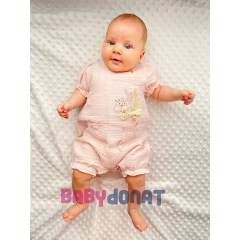 Müslin Kumaş Çiçek Nakışlı Pamuklu Kız Bebek Tulum