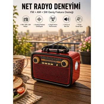Müzik Kutusu Bluetooth Bağlantılı El Fenerli Nostaljik Tasarım Radyo