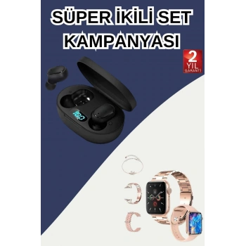 Nabız Ölçer Hediye Bileklikli Akıllı Saat Ve Dijital Göstergeli Bluetooth Kulaklık Çoklu Şarj Girişi