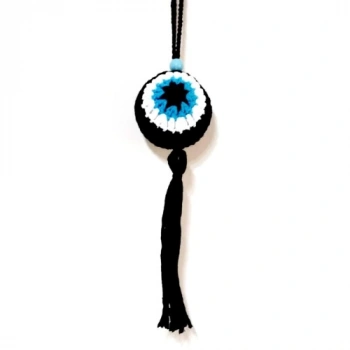 Nazar Boncuğu Desenli Püsküllü Orlon İpten Siyah Araba Süsü