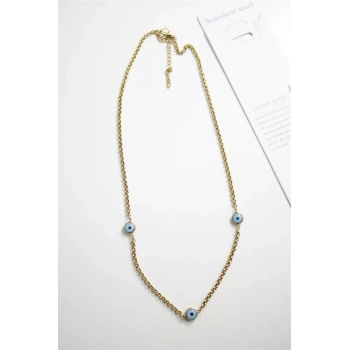 Nazar Boncuk Çelik Kolye - Altın