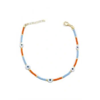 Nazar Boncuklu  Halhal - Beyaz