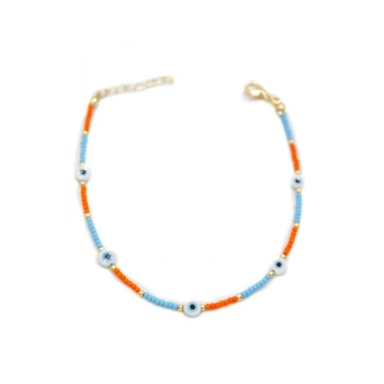 Nazar Boncuklu  Halhal - Beyaz