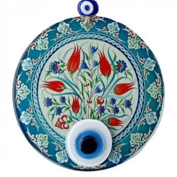 Nazar Boncuklu Lale Desenli Füzyon Cam Duvar Süsü