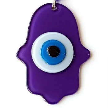 Nazar Boncuklu Şeffaf Mor Fatma Ana Bereket Eli Cam Duvar Süsü