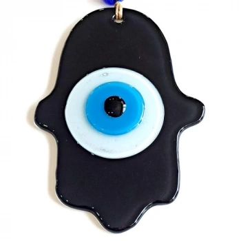 Nazar Boncuklu Siyah Fatma Ana Bereket Eli Cam Duvar Süsü