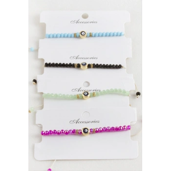 Nazar Kristal Makrome İp Bileklik 6 mm