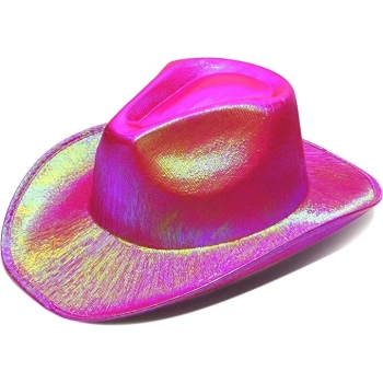 Neon Hologramlı Kovboy Model Parti Şapkası Fuşya Yetişkin 39X36X14 cm (4887)