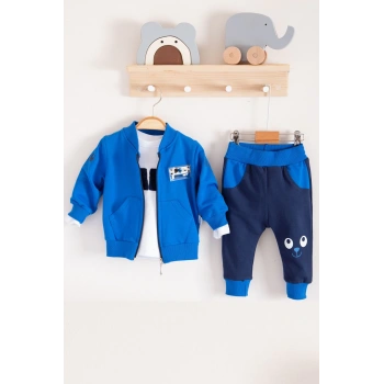 New Fashıon Hırkalı 3lü % 100 Pamuk Erkek Bebek Takımı