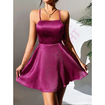 Nightlight Derin Sırt Dekolteli Fantazi Mor Mini Gecelik