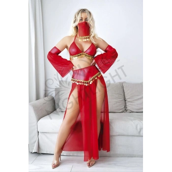 Nightlight Peçeli Altın Detaylı Fantazi Kırmızı Dansöz Kostümü