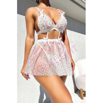 Nightlight Yıldız Desenli Beyaz Fantazi Mini Gecelik