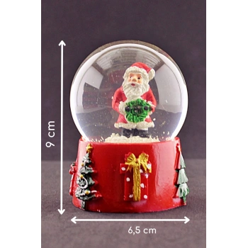 Noel Baba Merry Christmas Tasarımlı 9 cm Orta Boy Işıklı Kar Küresi 1B