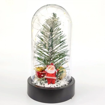 Noel Baba ve Çam Ağacı Temalı Led Işıklı Fanus