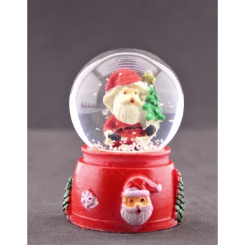 Noel Baba ve Çam Ağacı Temalı Mini Boy Işıklı  Yılbaşı Kar Küresi 6.5 cm E