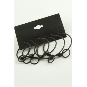 Noktalı İç İçe Metal Halka Küpe 6 Adet