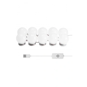 Nostalji Hollywood Tarzı 10lu Makyaj Aynası Lambası Beyaz Led Işıklı Lamba Usb