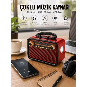 Nostaljik Radyo Bluetooth Bağlantılı Müzik Kutusu Ahşap
