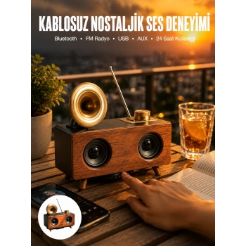 Nostaljik Radyo Bluetooth Bağlantılı Şarjlı Yüksek Ses Kaliteli Yeni Nesil