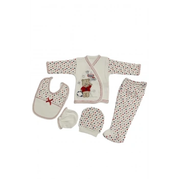 O Bebe 5li Hastane Çıkışı Yeni Doğan Zıbın Set Çantalı Ayı Kırmızı