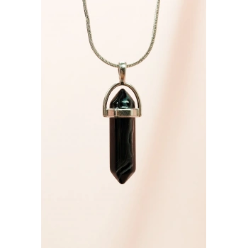 Obsidyen Doğal Taşı Zincirli El Yapımı Tasarımlı Kolye Uç: 3,5 cm Zincir: 20 cm Kutulu