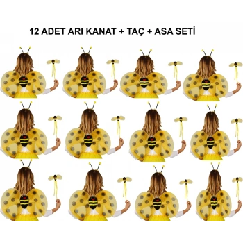 Okul Gösterileri İçin Arı Seti 12 Adet - Taç, Kanat, Asa