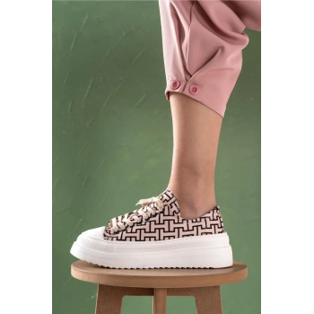 Ophelia Nude Çizgili Bağcıklı Spor Ayakkabı