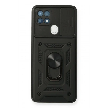 Oppo A15 Kılıf Pars Lens Yüzüklü Silikon - Siyah