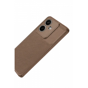 Oppo A3 Kılıf Auto Focus Karbon Kapak - Kahverengi