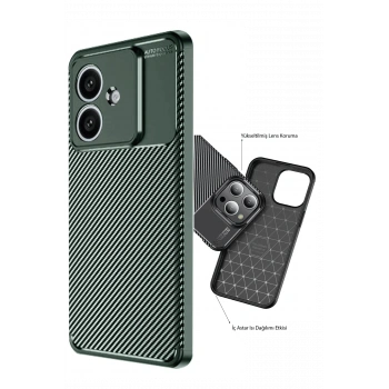 Oppo A3 Kılıf Auto Focus Karbon Kapak - Koyu Yeşil