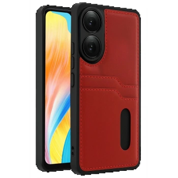 Oppo A38 Sara Kartvizitli Deri Kılıf - Kırmızı