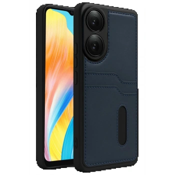 Oppo A38 Sara Kartvizitli Deri Kılıf - Lacivert