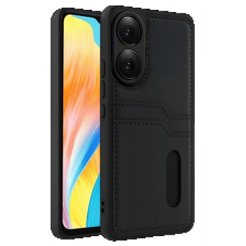 Oppo A38 Sara Kartvizitli Deri Kılıf - Siyah