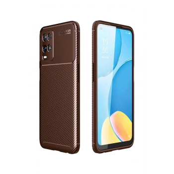 Oppo A54 4G Kılıf Auto Focus Karbon Kapak - Kahverengi