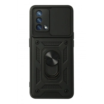 Oppo A74 4G Kılıf Pars Lens Yüzüklü Silikon - Siyah