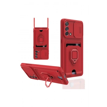 Oppo A74 4G Kılıf Zuma Kartvizitli Yüzüklü Silikon - Kırmızı