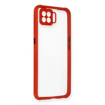Oppo Reno 4 Lite Kılıf Miami Şeffaf Silikon - Kırmızı