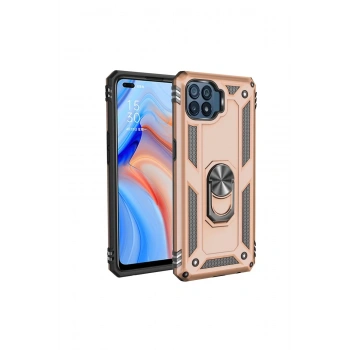 Oppo Reno 4 Lite Kılıf Sofya Yüzüklü Silikon Kapak - Gold