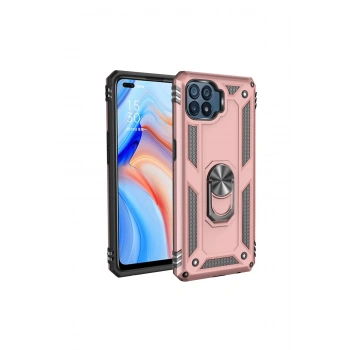 Oppo Reno 4 Lite Kılıf Sofya Yüzüklü Silikon Kapak - Rose